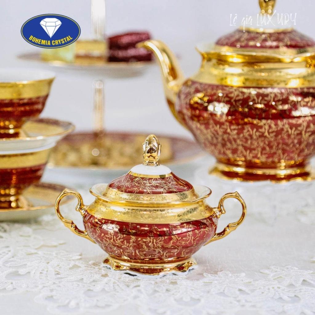 Bộ ấm chén trà TÂN CỔ ĐIỂN Châu Âu cao cấp họa tiết tinh tế sang trọng, Gốm Sứ Tiệp Khắc, Hàng nhập khẩu. Ấm chén mạ vàng châu Âu