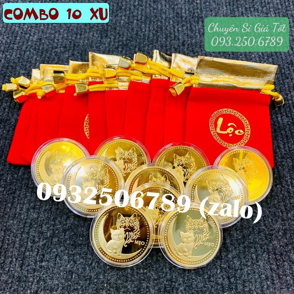 Móc Khóa Đồng Xu Hình Con Mèo - Mão , mặt chữ Lộc chiêu tài , quà tặng Tết Quý Mão