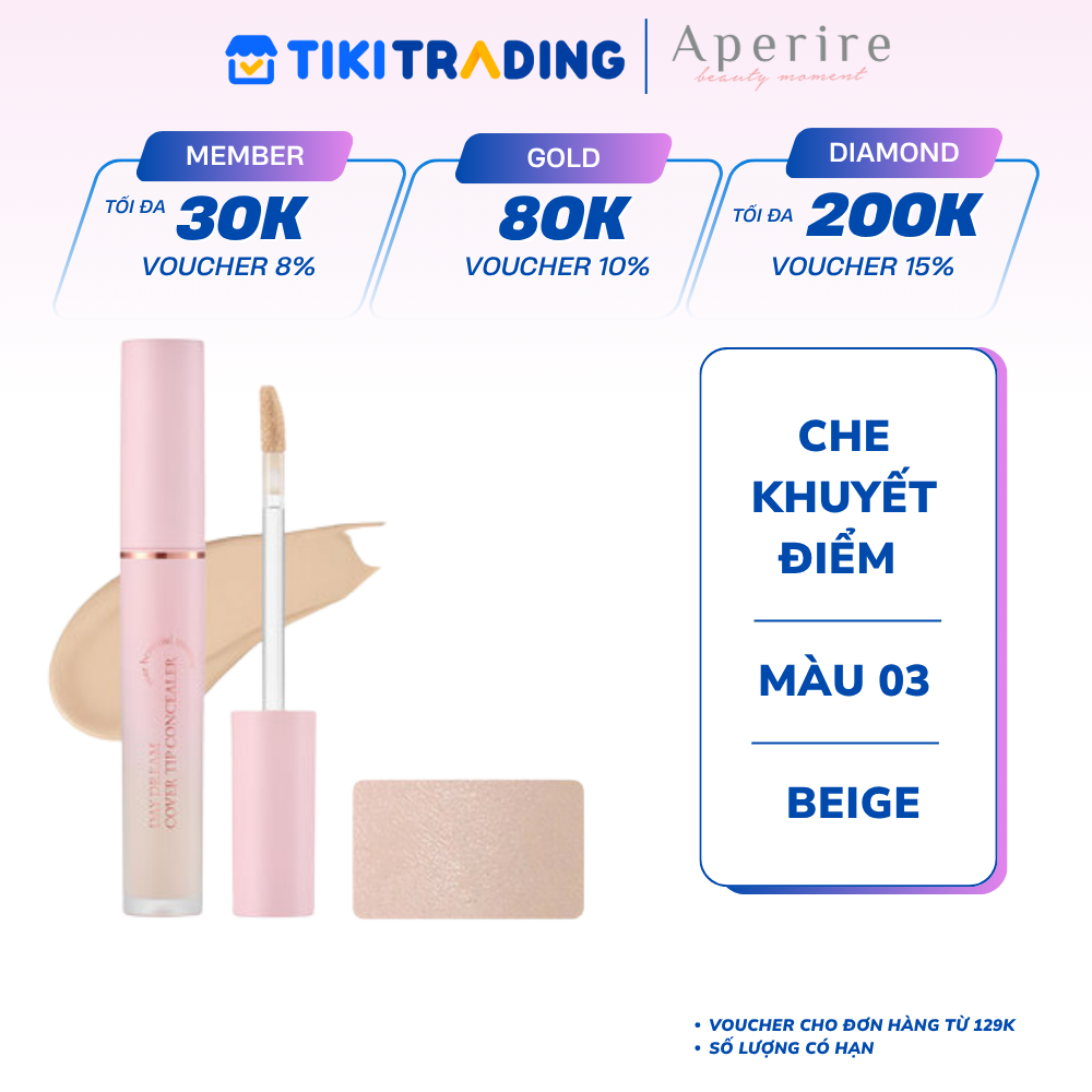 Kem che khuyết điểm Aperire Daydream Cover Tip Concealer 4.5ml - Che phủ toàn diện mỏng nhẹ lâu trôi - Màu 03 Beige