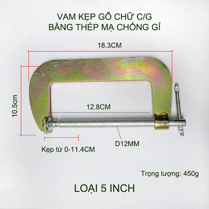 Kẹp gỗ chữ C đa năng bằng thép mạ chống gỉ, nhiều kích thước tùy chọn