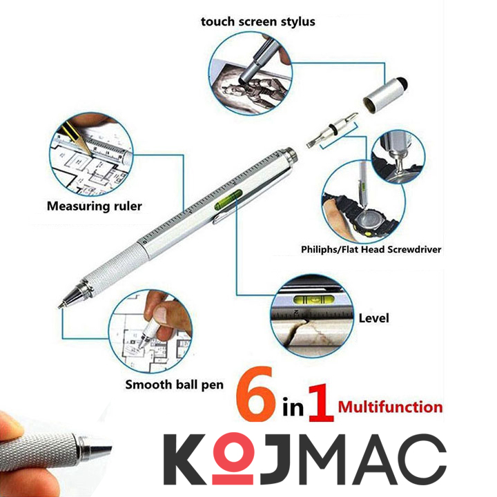 Bút Cảm Ứng Điện Thoại Đa Năng KOJMAC Touch Pen PKA071 6 trong 1 - Hàng Nhập Khẩu ( Tiện Lợi Thông Minh Cao Cấp 6in1 Smart Vẽ Màn Hình Ipad iPhone Tablet Android Phone , Viết được có mực bi, Tua Vít Vặn Ốc 2 Đầu, Thước Kẻ, Thủy Đo Cân Bằng )