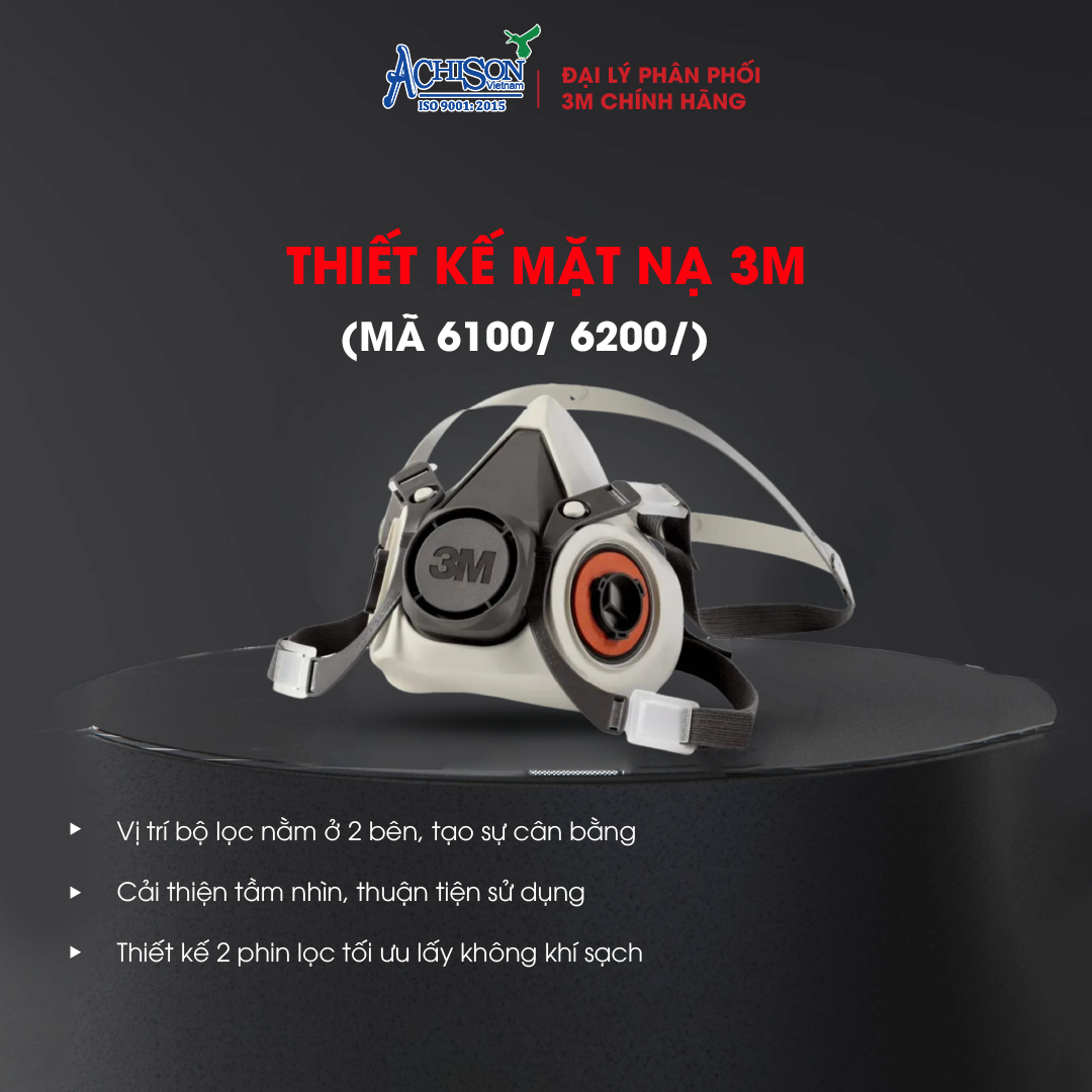 Bộ Mặt Nạ Chống Hóa Chất, Dùng Phun Thuốc Trừ Sâu - Mặt Nạ Nửa Mặt 3M 6100 6200 Kèm 2 Phin Lọc - Hàng Chính Hãng 100 - 6200 Size M - Phin Lọc 3M 6006