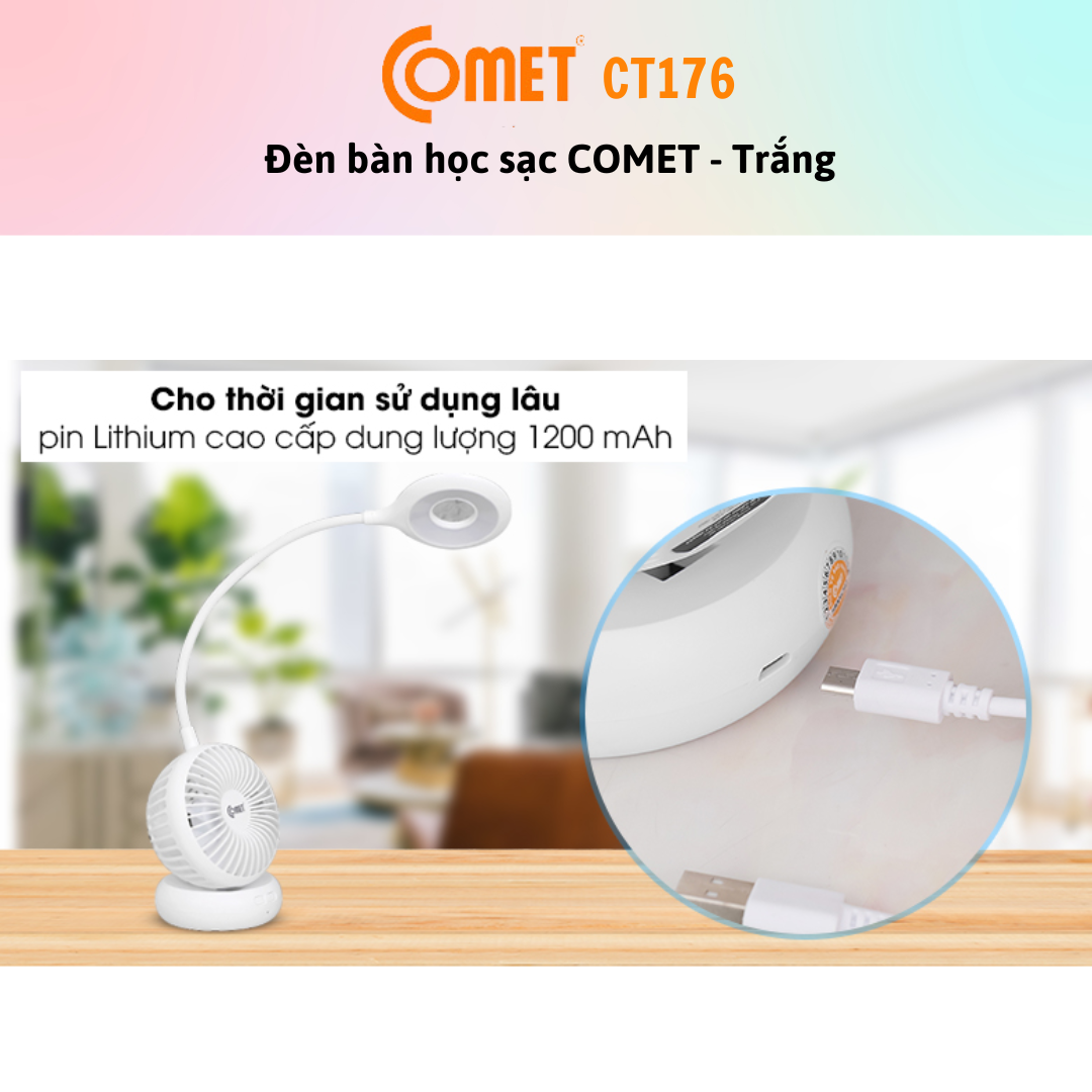 Đèn Bàn + Đèn Sạc 2 Trong 1 LED COMET CT176W - Màu