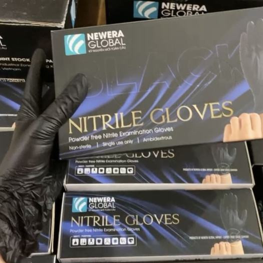 HỘP 100 GĂNG TAY Y TẾ ĐEN NITRILE GLOVES Newera Global