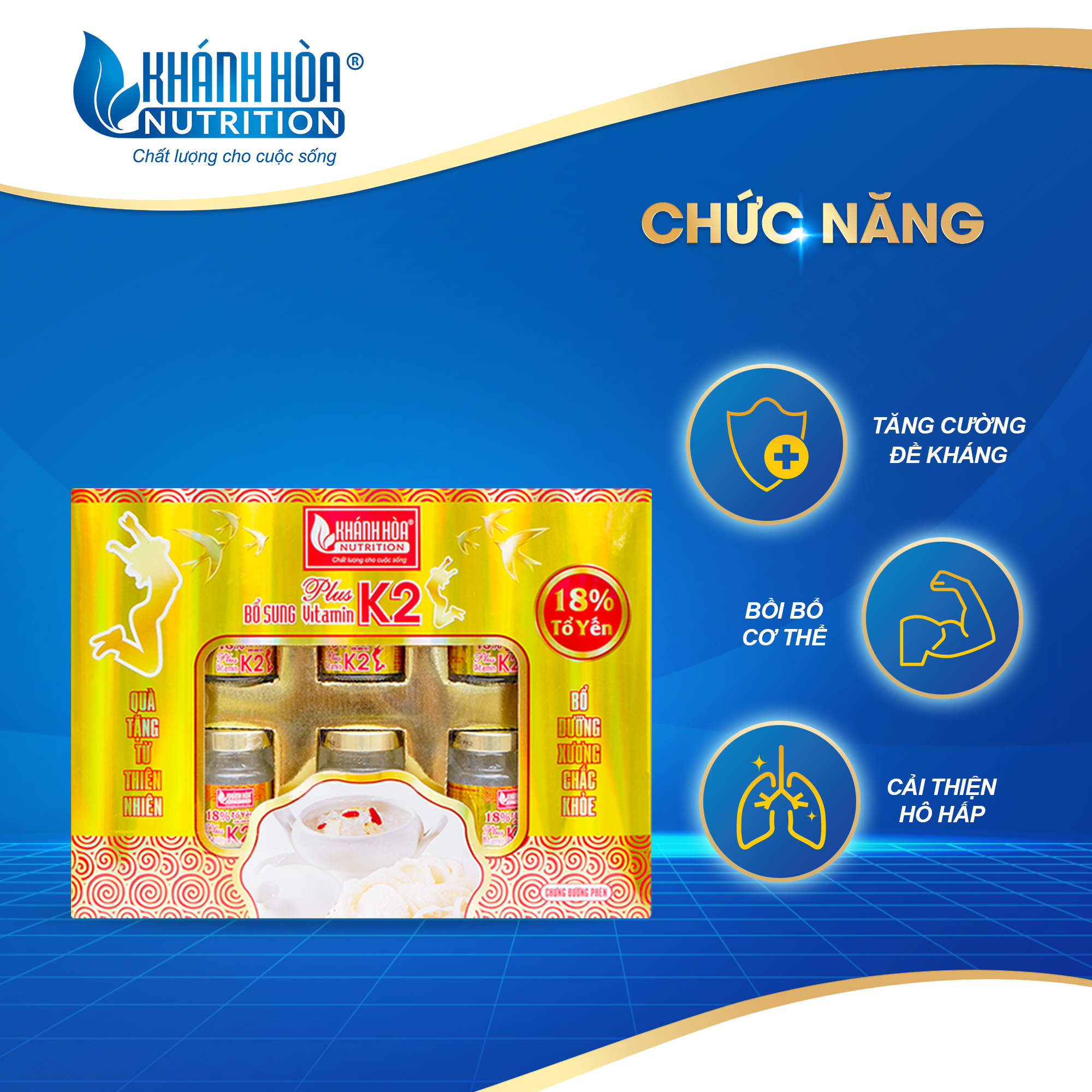 Hộp Quà Tổ Yến Chưng Đường Phèn 18% Bổ Sung Vitamin K2 Khánh Hòa Nutrition - Hộp 6 lọ x 70ml
