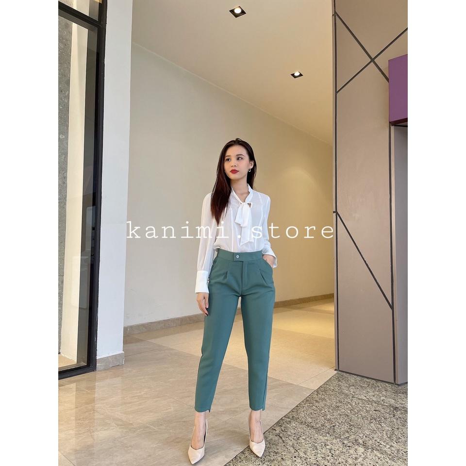 Quần baggy công sở nữ cạp cao cúc lệch siêu tôn dáng Kanimi