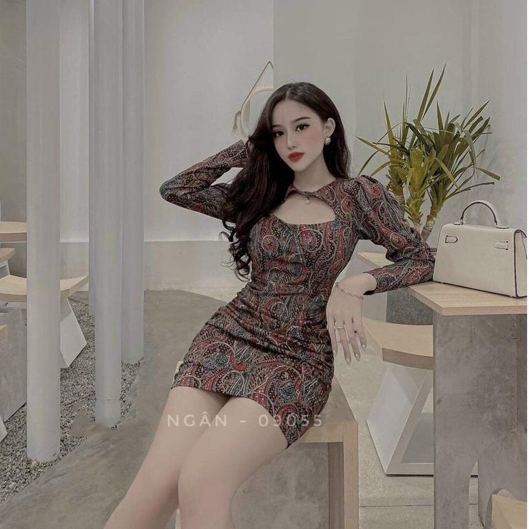 Gunkaymatter Đầm Body Họa Tiết Tay Dài Hở Ngực,Màu Sắc Nhã Nhặn Thật Sự Phù Hợp Để Tới Công Sở, Đi Làm Hoặc Đi Chơi