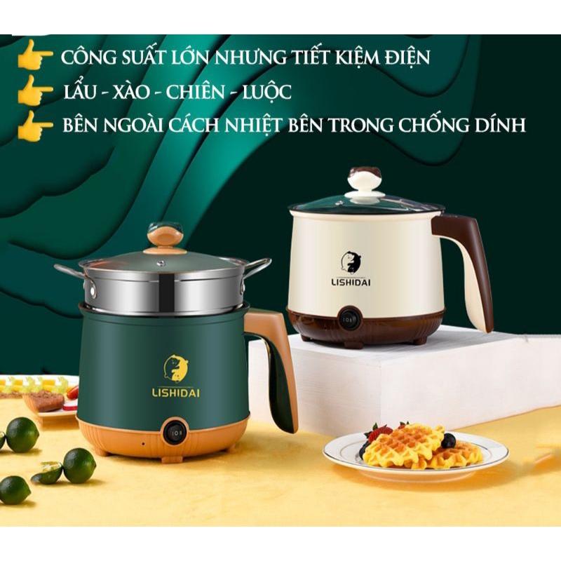 Nồi Điện Mini 2 Tầng Đa Năng Tặng Kèm Khay Hấp ( Chiên, Xào, Nấu ăn, nấu cơm, nấu lẩu mini ) cho 1-2 người