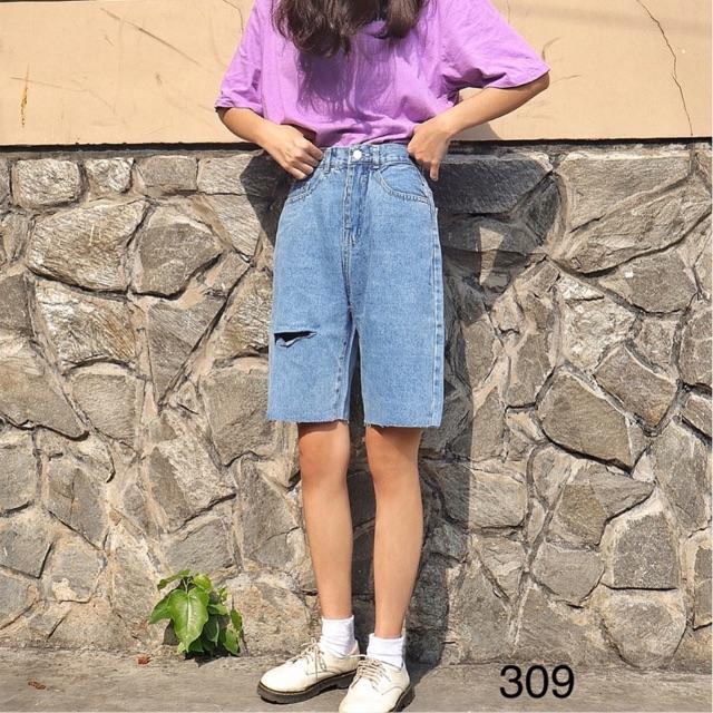 Quần ngố Jeans rách cá tính