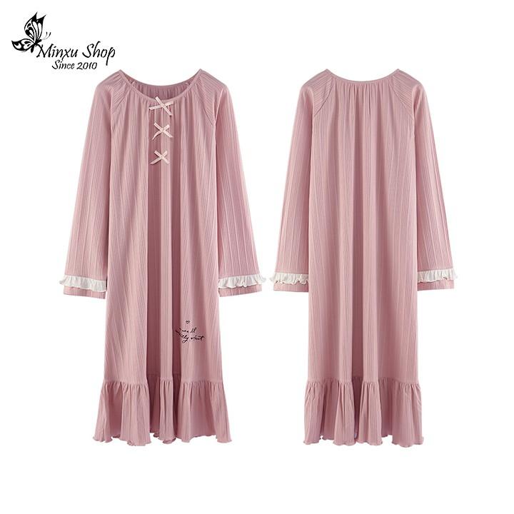 Váy ngủ mặc nhà mùa đông đầm ngủ dài tay sexy dễ thương vải Cotton sợi bông mềm mịn, thoáng khí, thấm mồ hôi (VD175