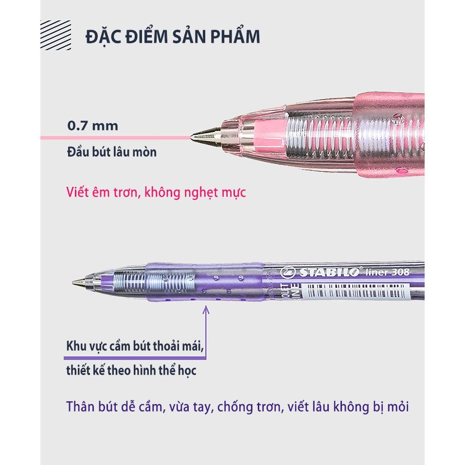 Bộ 1 bút bi STABILO liner 308 F xanh + 2 ruột liner 308 F xanh + bút xoá STABILO Correction Pen CPS88 (BP308F-C1A+)