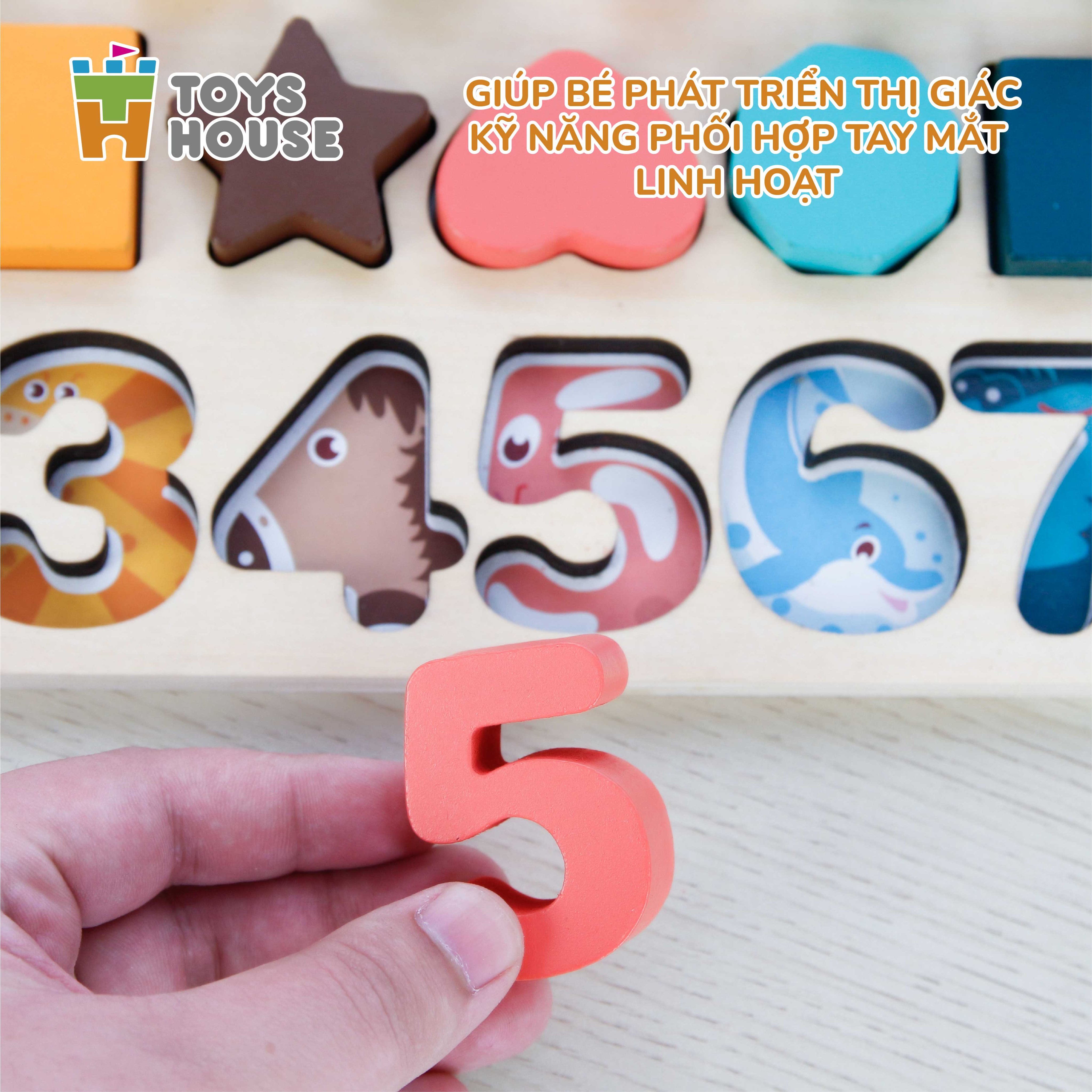 Đồ chơi ghép gỗ, học chữ số, hình khối và phép tính cho trẻ từ 3 đến 5 tuổi Toyshouse 574