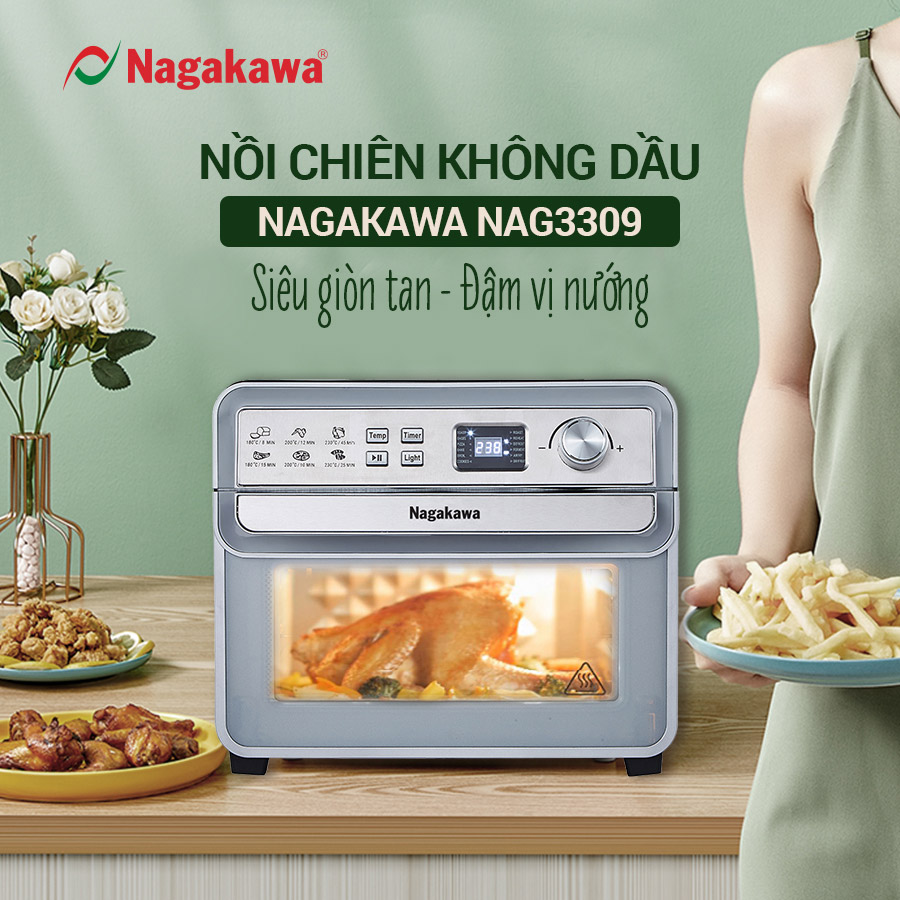 Nồi chiên không dầu cảm ứng Nagakawa NAG3309 (24L) - 12 Chương trình nấu - Công nghệ Rapid Air - Hàng chính hãng