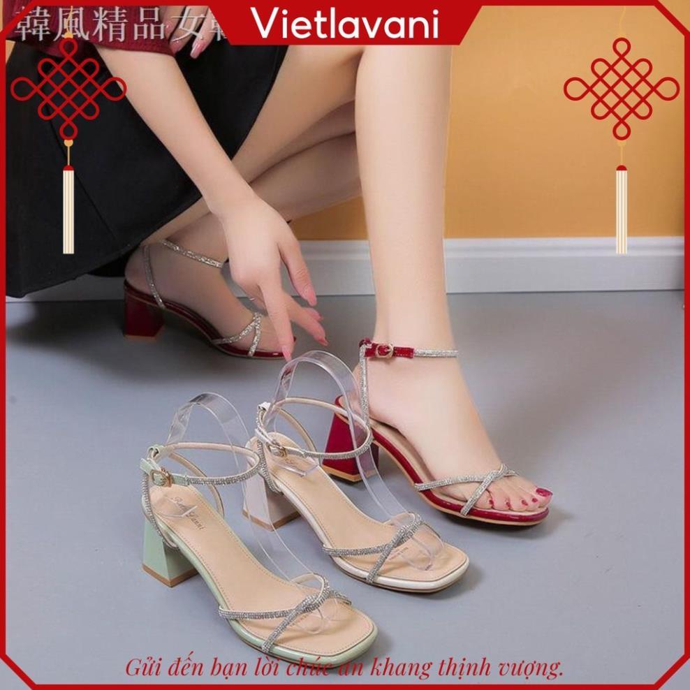 Hot 2023 Giày nữ sandal đính đá S36 cao cấp đế vuông 5 phần da mềm mịn siêu đẹp trend 2021