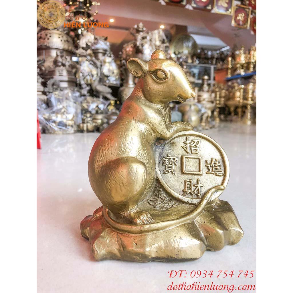 Tượng Linh Vật Phong Thủy Chuột Ôm Đồng Tiền Bằng Đồng - Vật phẩm Phong Thủy