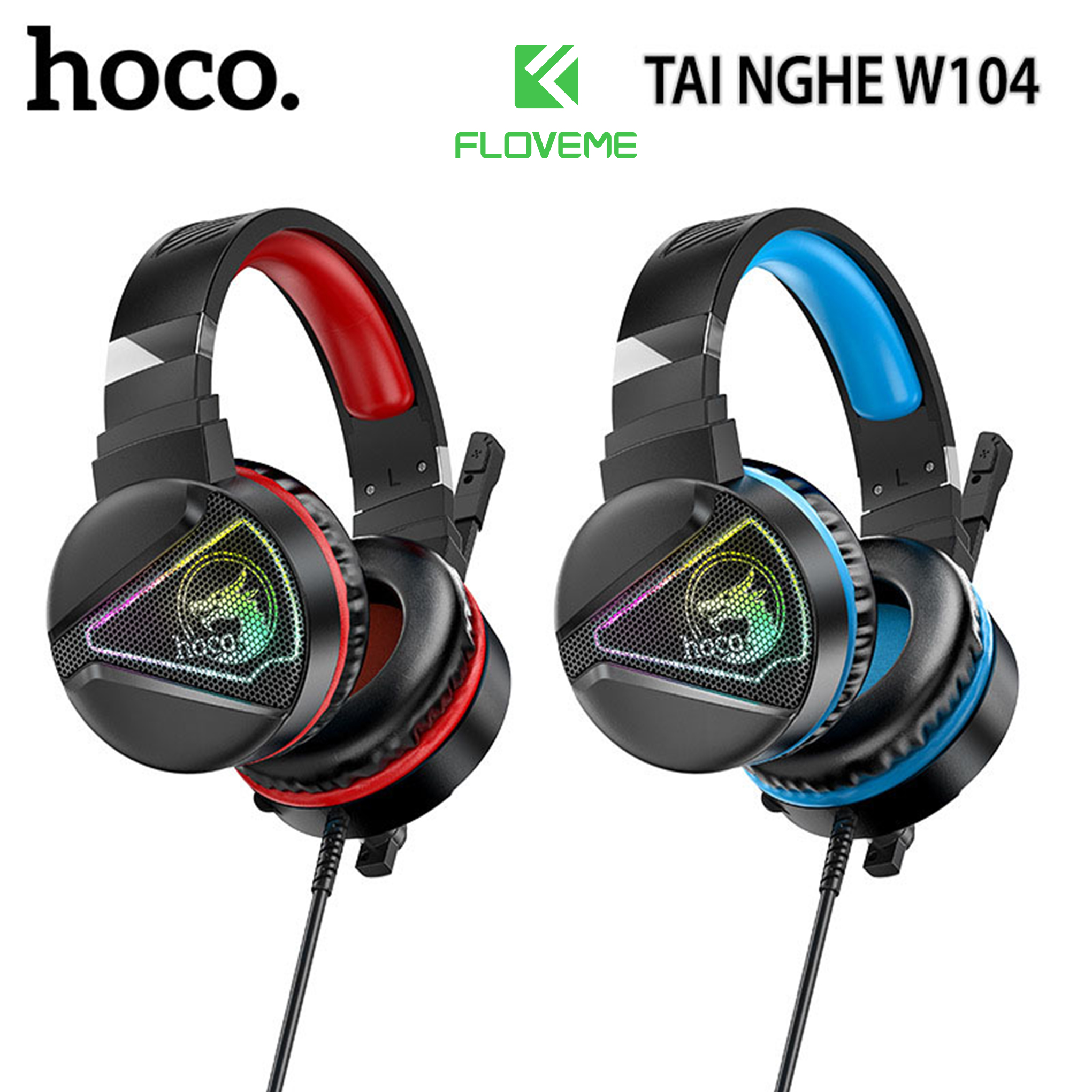 Tai Nghe Chơi Game HOCO W104, Thiết kế đèn LED ngầu, thêm quyến rũ khi chơi game, trông thời trang hơn ,  Có Dây, Kèm Micro - Hàng chính hãng