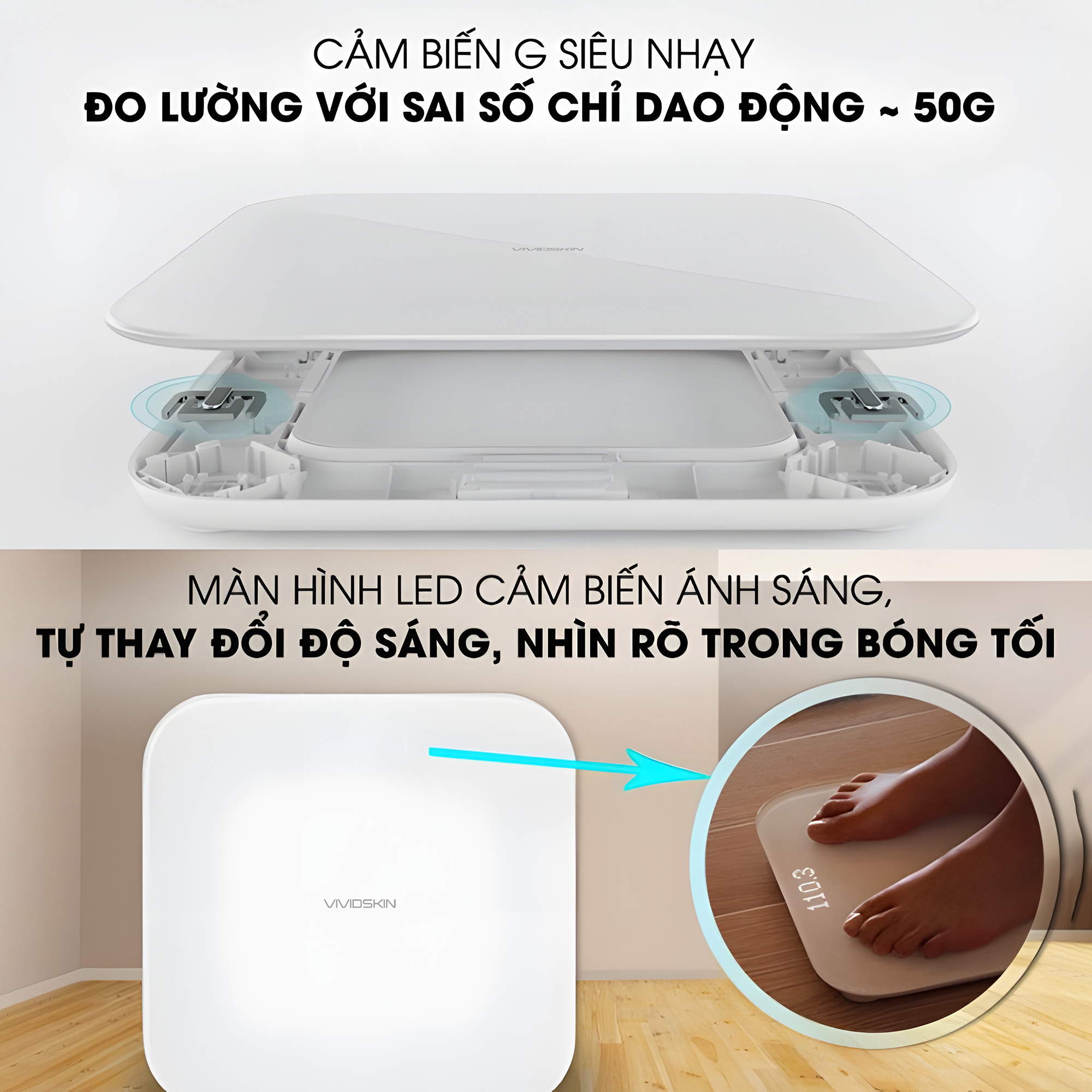 Cân điện tử kết nối Bluetooth 5.0 Vivid Skin phân tích chỉ số cơ thể, cân điện tử sức khỏe phân tích BMI