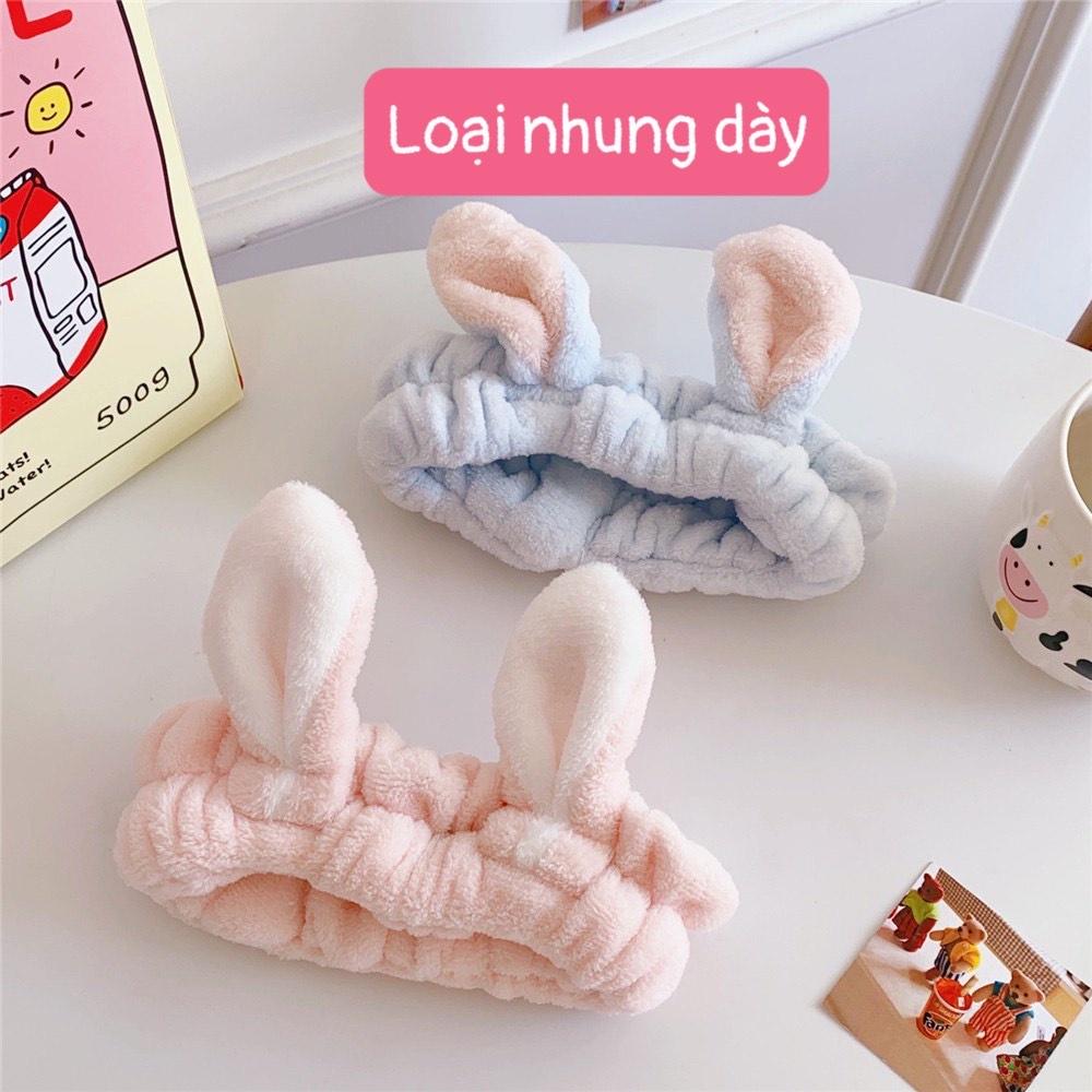 Băng Đô Rửa Mặt Bờm Cài Tóc Dễ Thương Cute Tai Thỏ Vải Nhung Dày