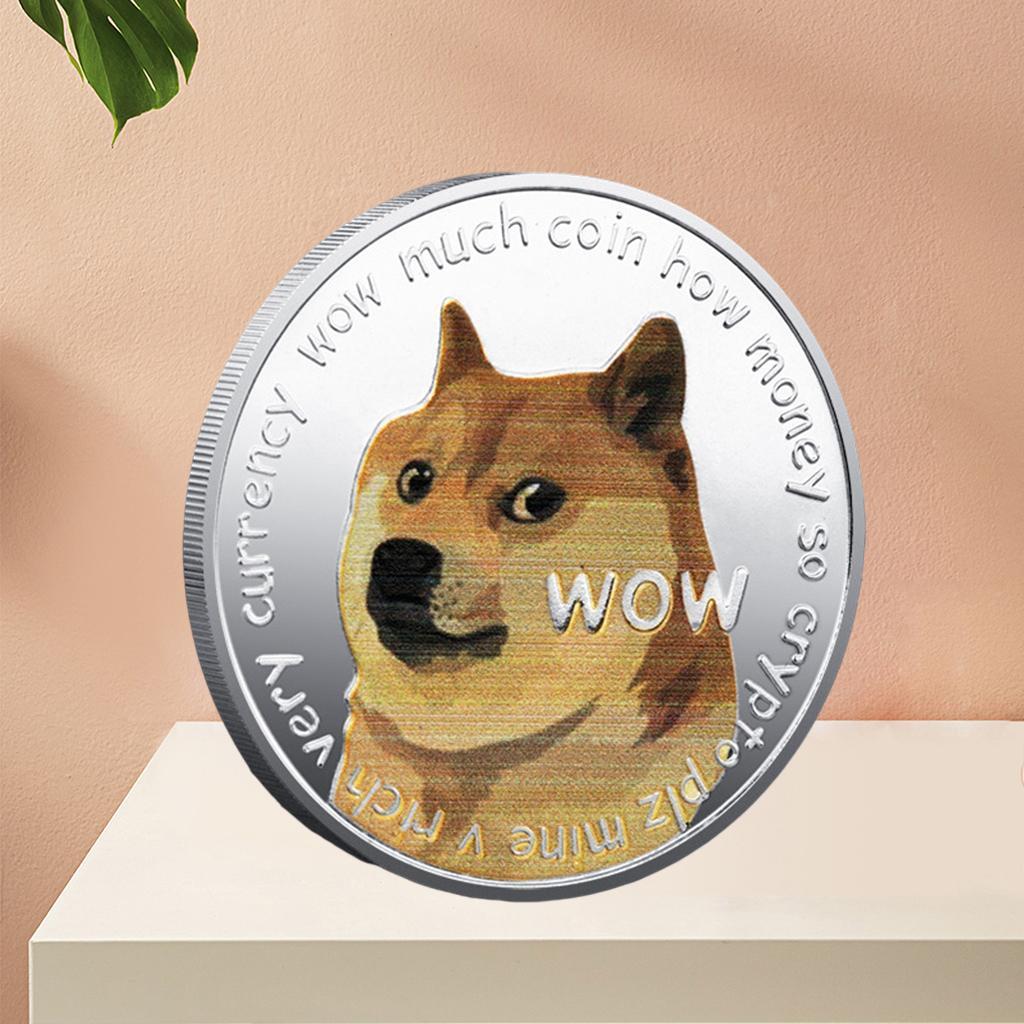 2pcs Kids Decor Silver Dog Commemorative Coins Dogecoin Collectibles Display