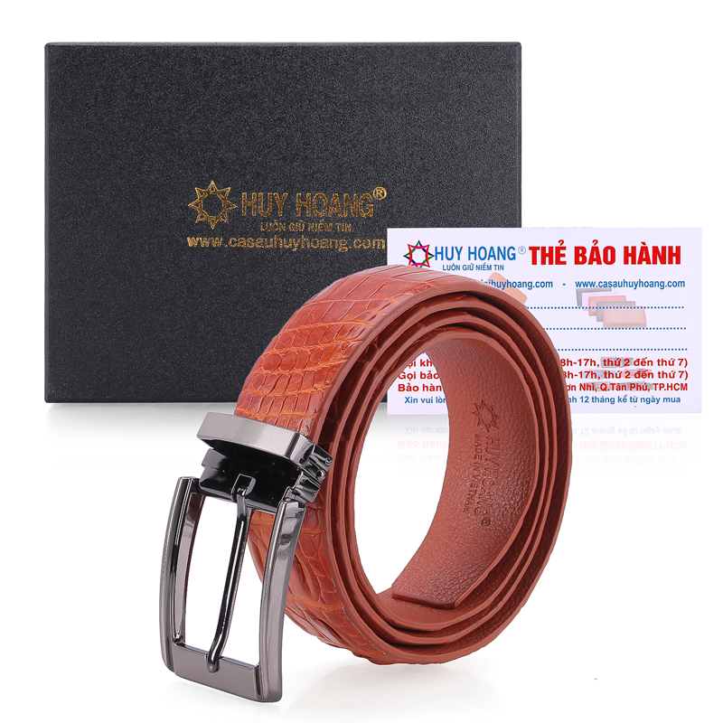 Thắt Lưng Nam Da Cá Sấu Gai Đuôi Đầu Kim Huy Hoàng HT4737 - Nâu Vàng
