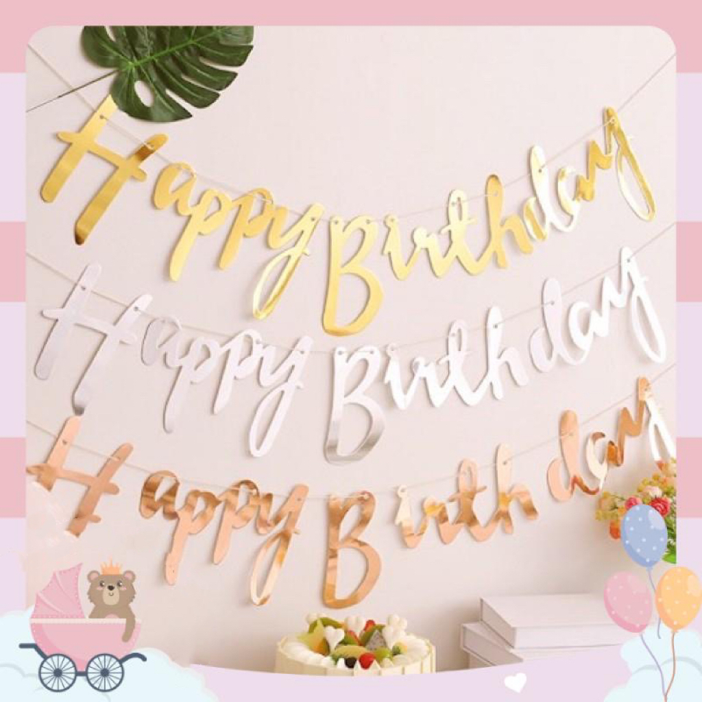 Dây Chữ Happy Birthday Sinh Nhật Tặng Dây Treo Ép Kim Phản Quang Lấp Lánh, Trang Trí