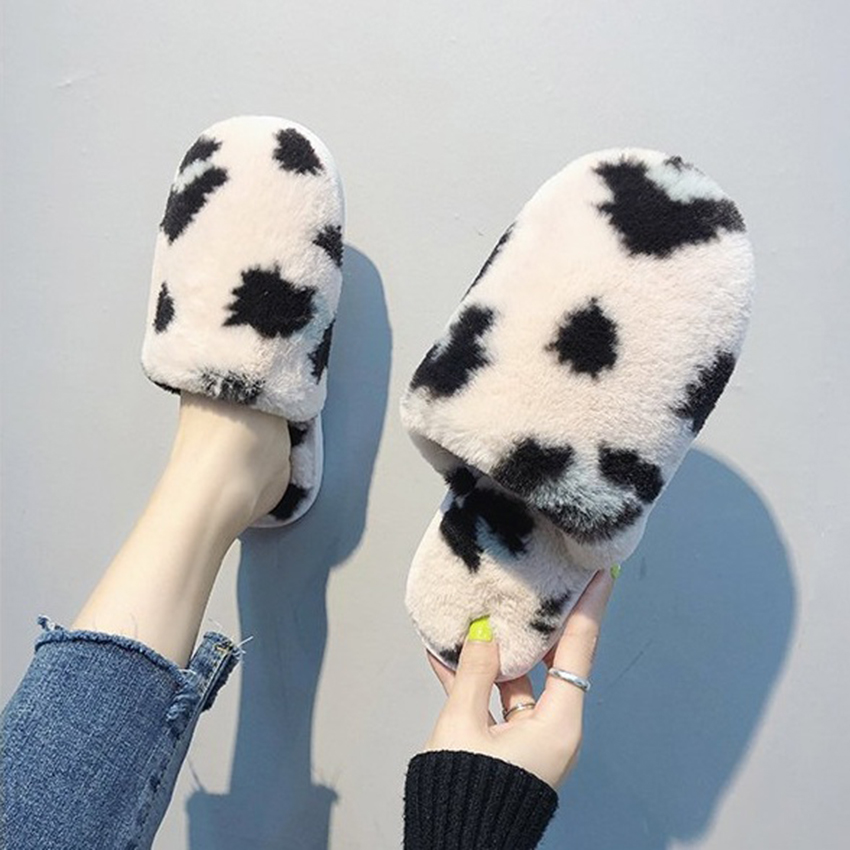 Dép lông đi trong nhà bít mũi họa tiết đốm cute S102 Cỏ Boutique, dẻo mềm, êm chân, giữ ấm bàn chân