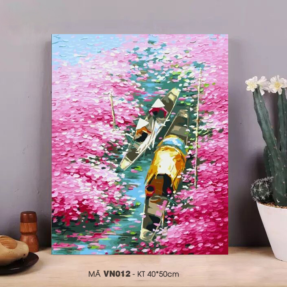 Tranh tô màu theo số sơn dầu số hóa Tranh sông nước Việt Nam Sông hoa mã VN012