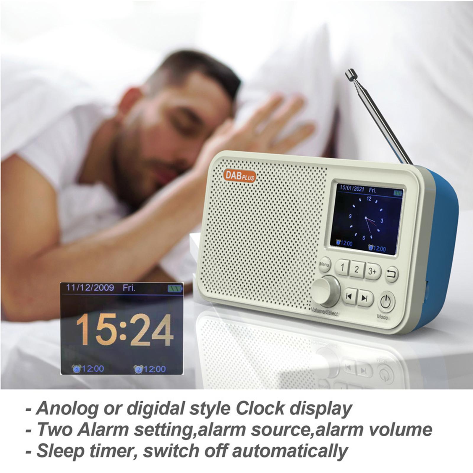 Portable DAB FM Digital Radio USB Rechargeable BT5.0 Alarm Function Radio with Aux In Earphone Socket TF Card Slot