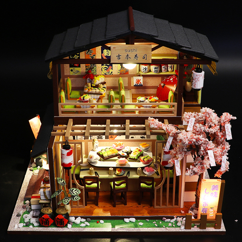 Mô hình nhà DIY Doll House Gibbon Sushi Kèm Mica Chống bụi