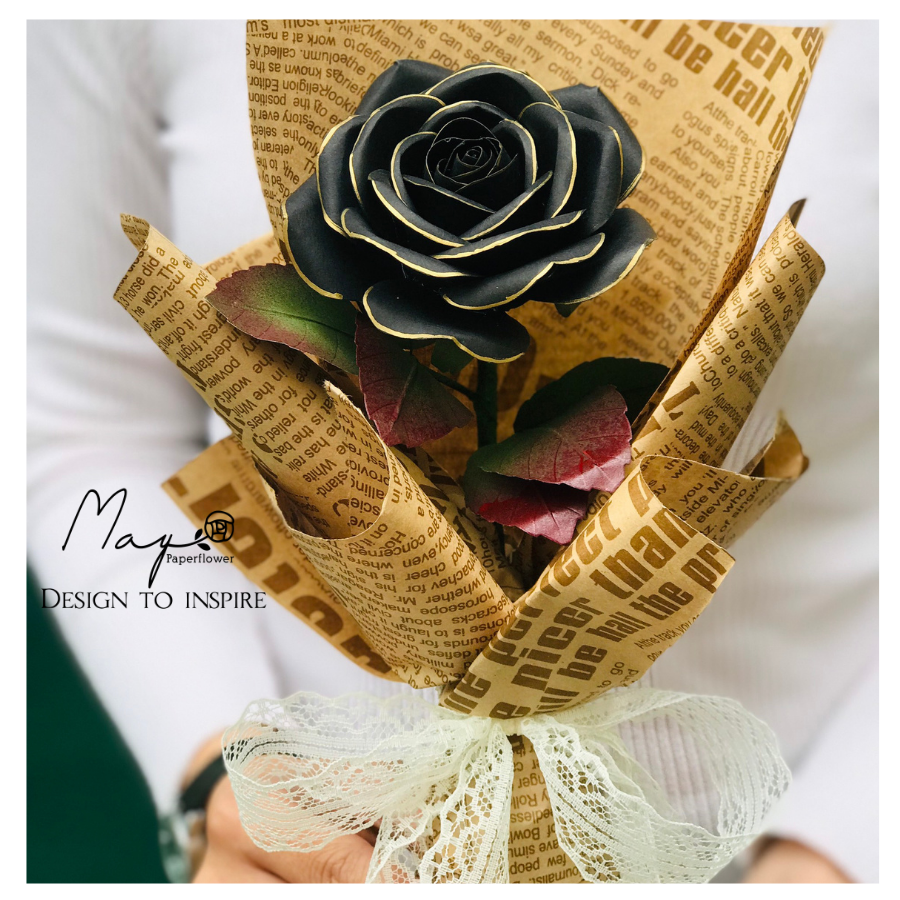 Hoa giấy handmade cao cấp - Black Rose Maypaperflower - hoa giấy nghệ thuật