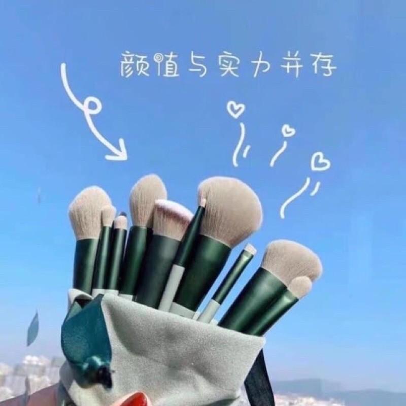 Bộ cọ trang điểm 13 cây kèm túi vải và hộp - Bộ cọ Fix màu xanh pastel