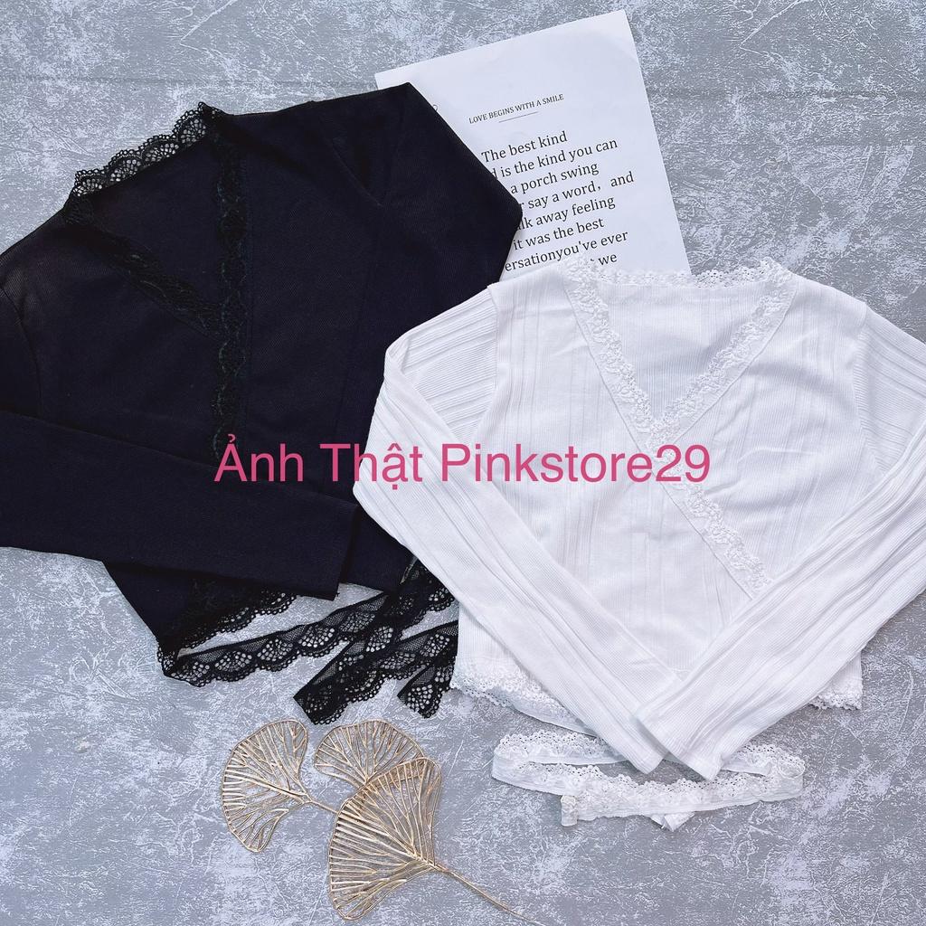 Áo Croptop Viền Ren Tay Dài Siêu Xinh A5107