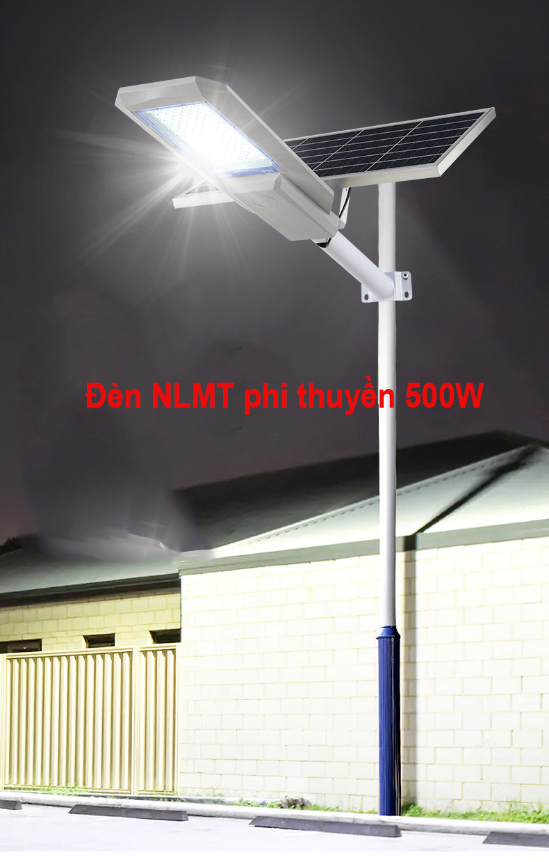 Đèn năng lượng mặt trời phi thuyền 500W, Vỏ nhôm nguyên khối ,Tấm pin rời , Ánh sáng trắng.