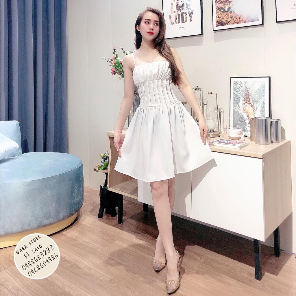 Váy Hai Dây Nhúm Ngực Dáng Xòe Xinh Xắn