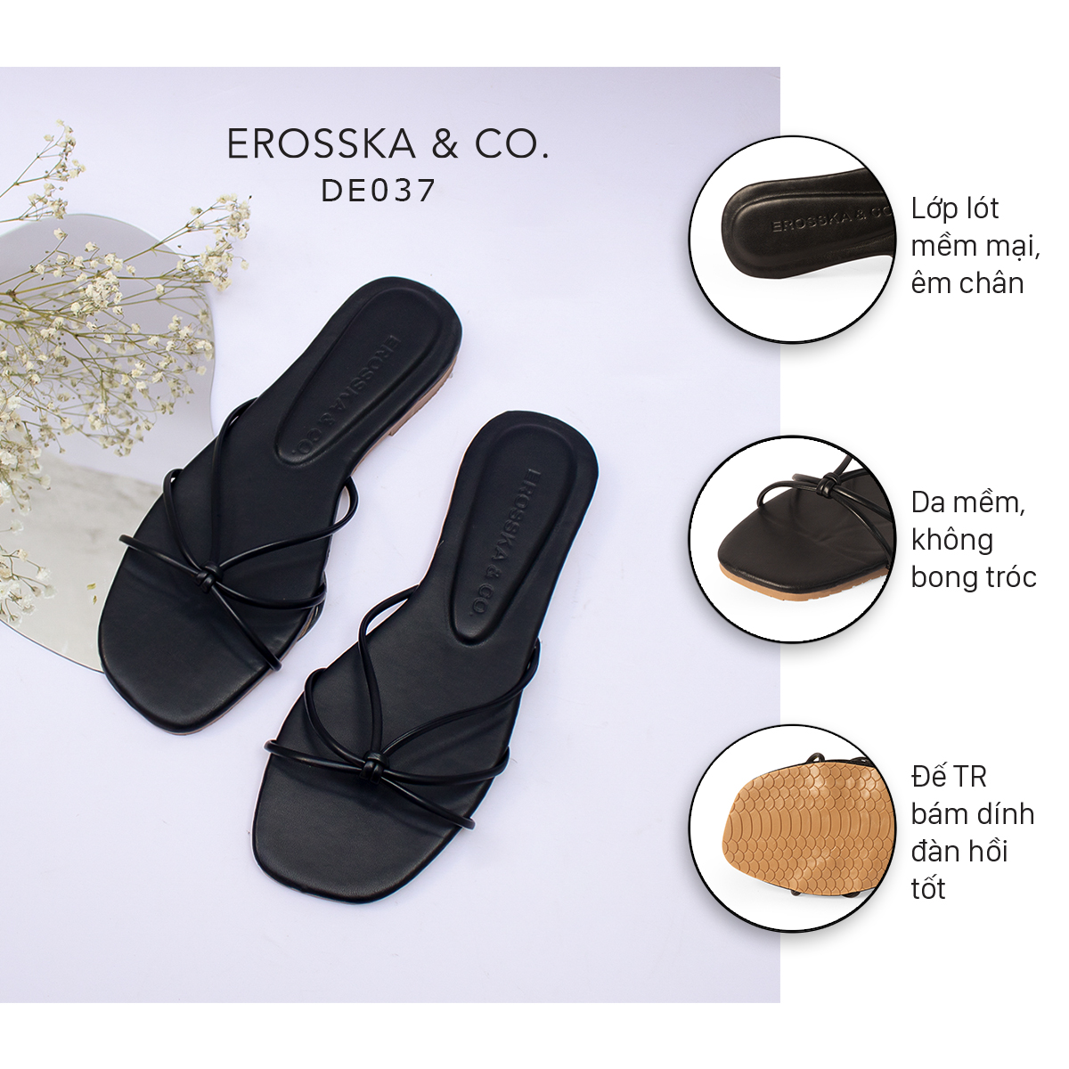 Dép đi biển thời trang Erosska 2021 phối dây quai mảnh kiểu dáng đơn giản dễ phối đồ DE037