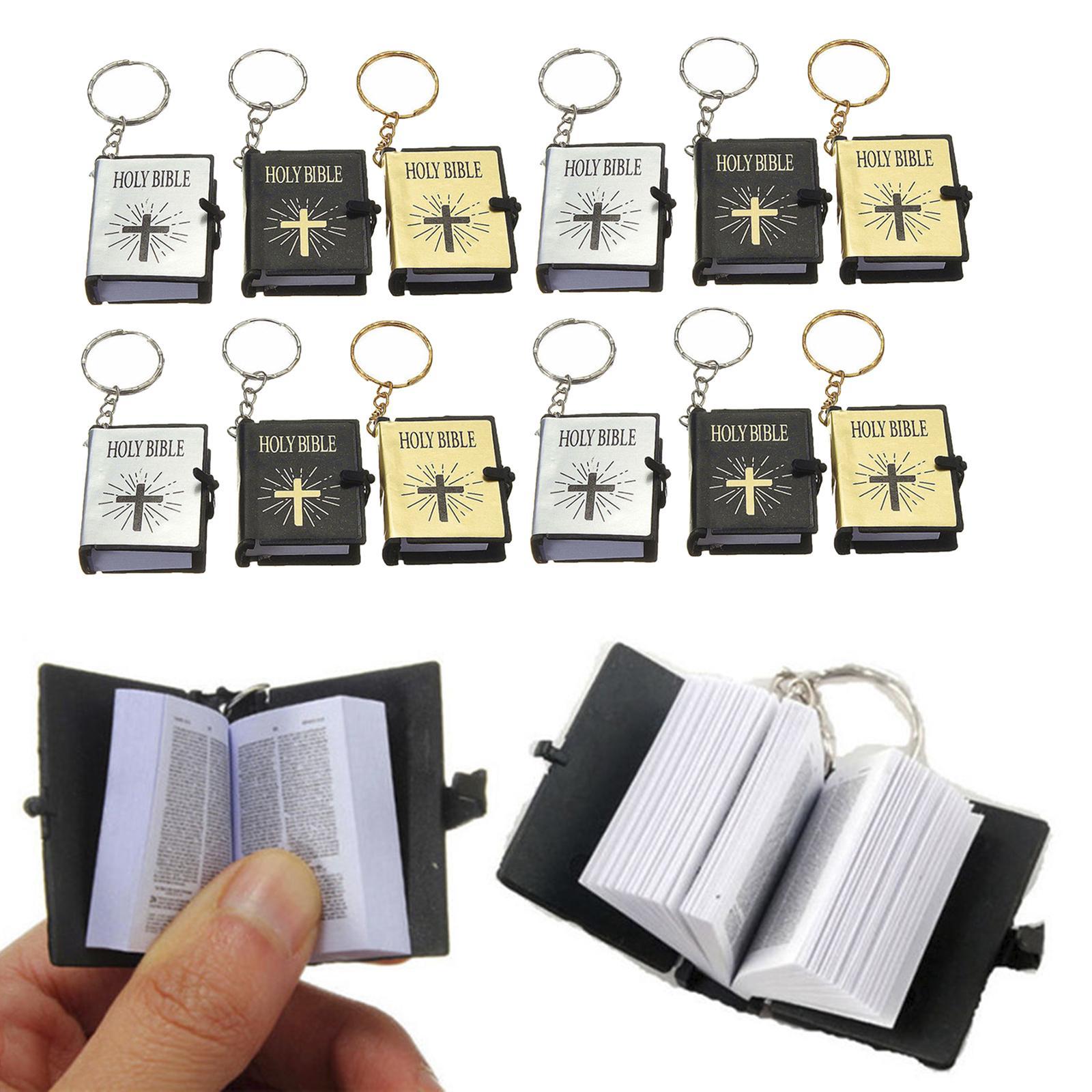 Cute Mini Book Keyring Religious Christian Bible Keychain Can Read