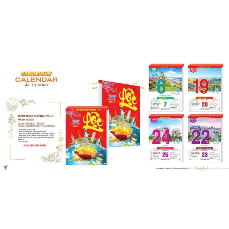 Lịch 2025 - Ruột bloc cực đại (mẫu 2) - Sắc màu thế giới - Đường đến thành công - DVA 20