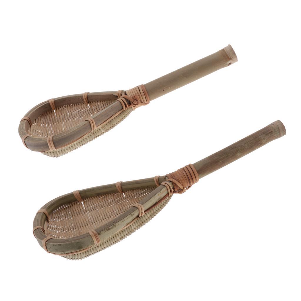 Handmade Bamboo Food Mesh Strainer Woven Rice Strainer Colander Spoon