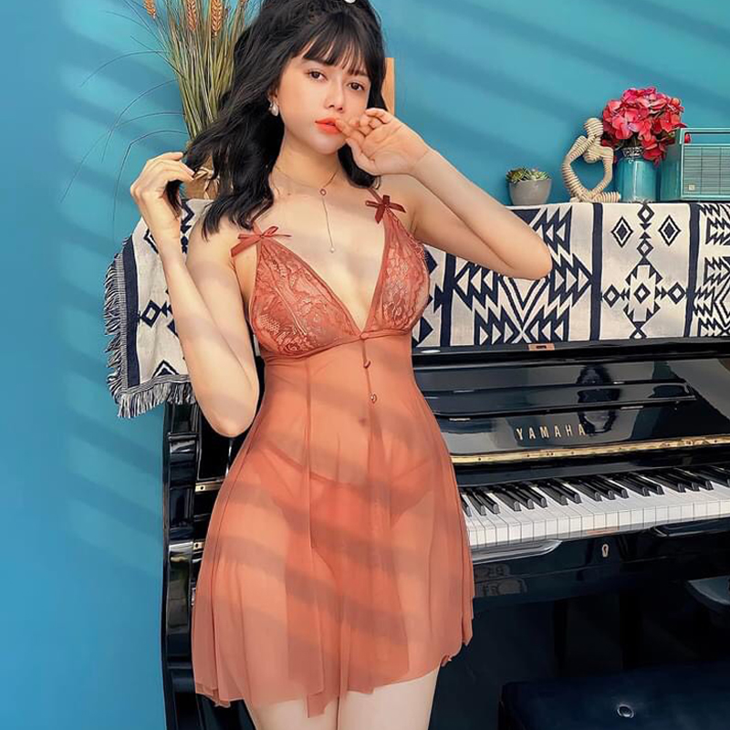P24 Váy ngủ hai dây xuyên thấu chéo lưng sexy  - Đầm ngủ chéo lưng gợi cảm - Đồ ngủ sexy quyến rũ