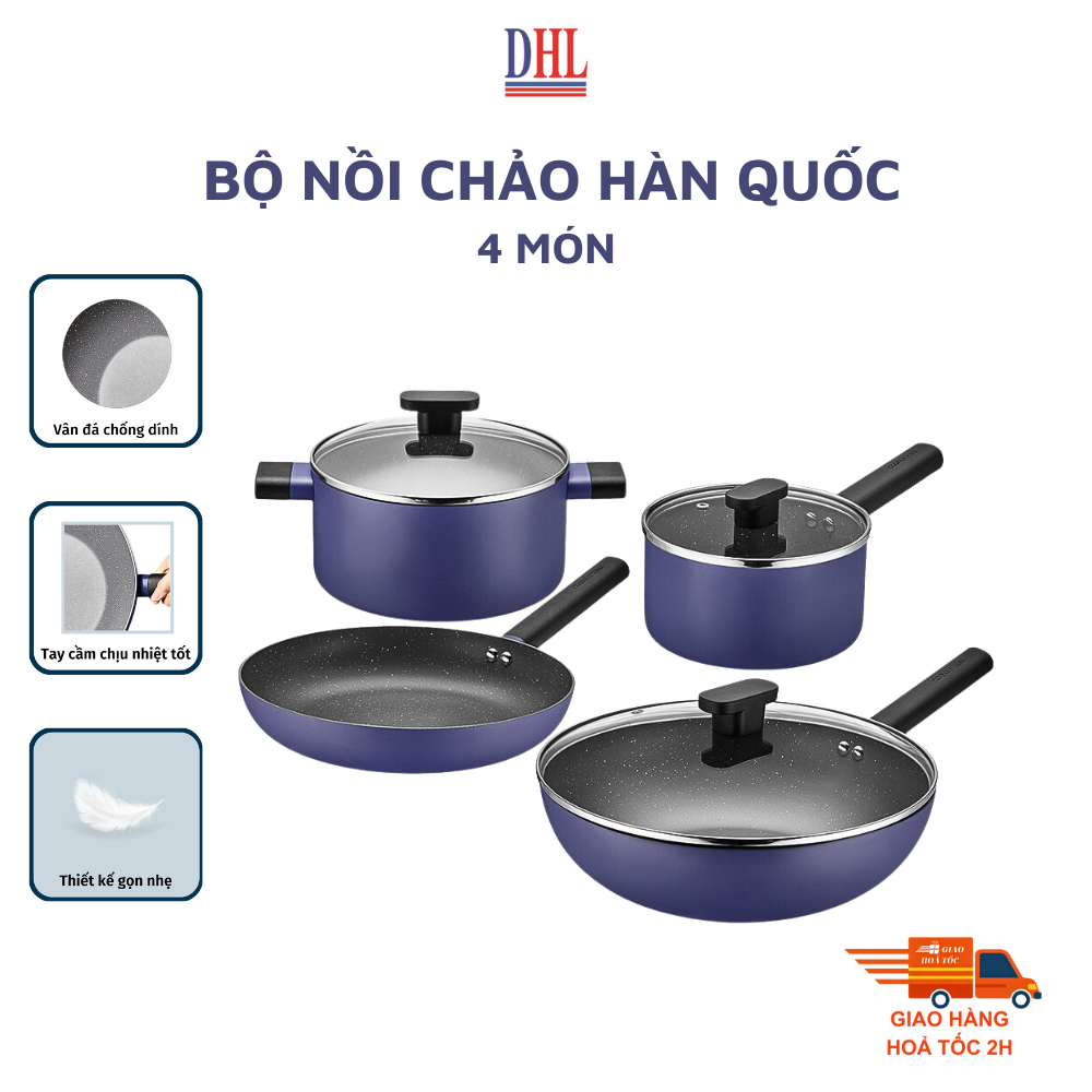 Bộ nồi chảo chông dính 4 món vân đá cao cấp hàn quốc Cooker King siêu bền- Hàng chính hãng