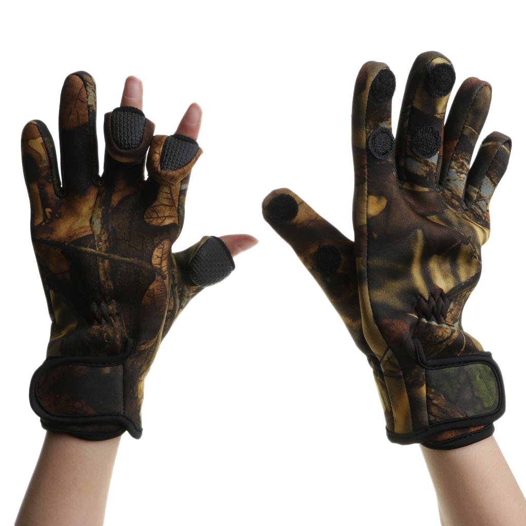 1 Pair Fishing Gloves Anti Slip Warm Cycling 3 Half-Finger Gloves M Camo