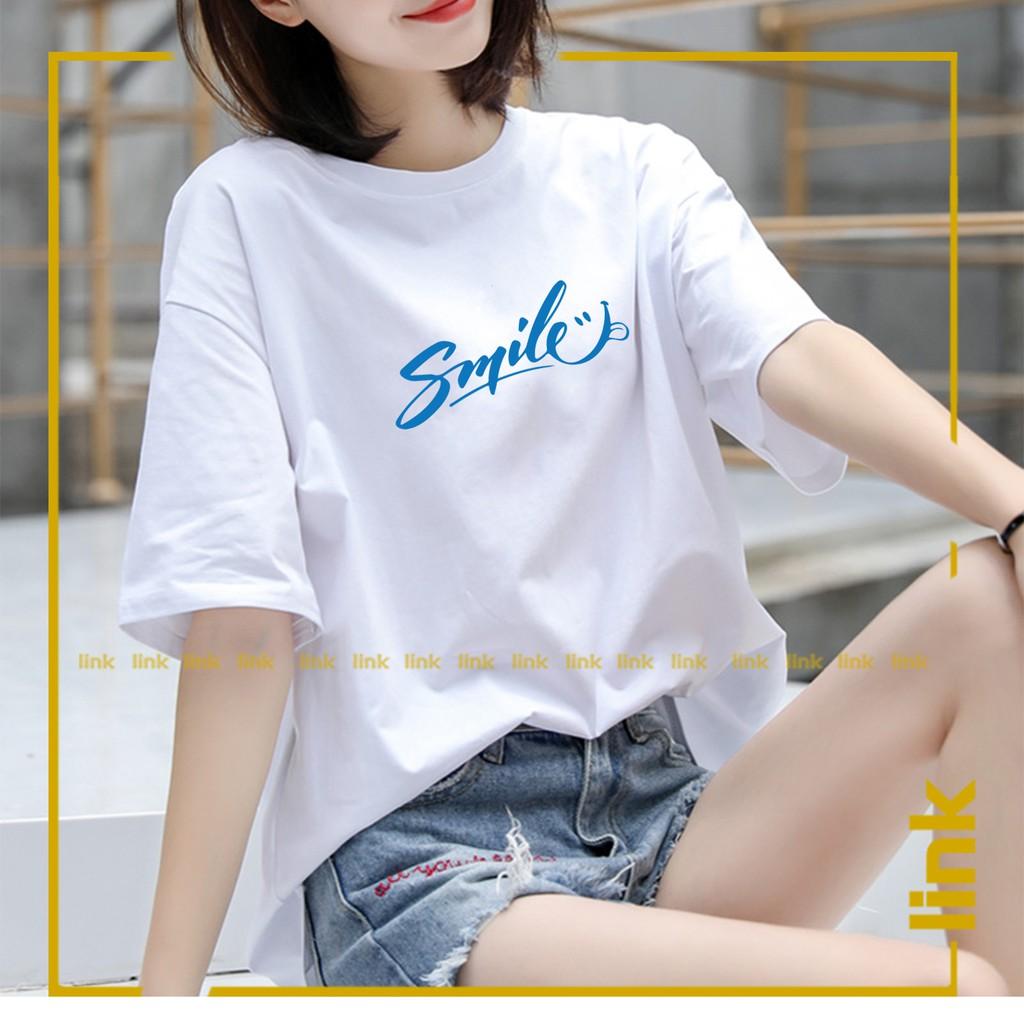 Áo thun tay lỡ trắng SMILE XINH CUTE unisex
