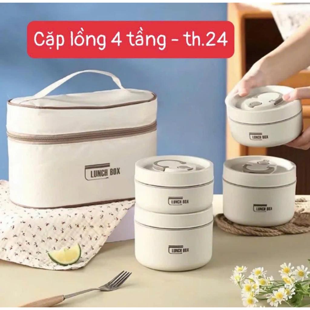 Hộp đựng cơm giữ nhiệt 3 tầng và hộp 4 ngăn bằng thép không gỉ 304 kèm túi