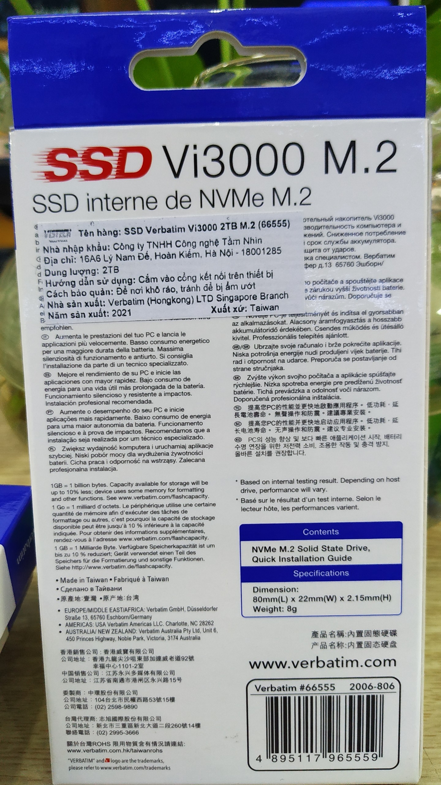 Ổ cứng Verbatim SSD NVMe M.2 2TB (Vi3000)- Hàng chính hãng