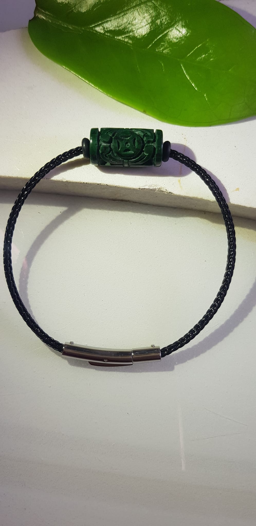 Vòng tay charm Lu Thống Đồng Tiền Đẹp Đá Cẩm Thạch tự nhiên Xanh Đậm đẹp dây đen có khoen Hợp Nữ mệnh Thủy mệnh Mộc hợp ạ