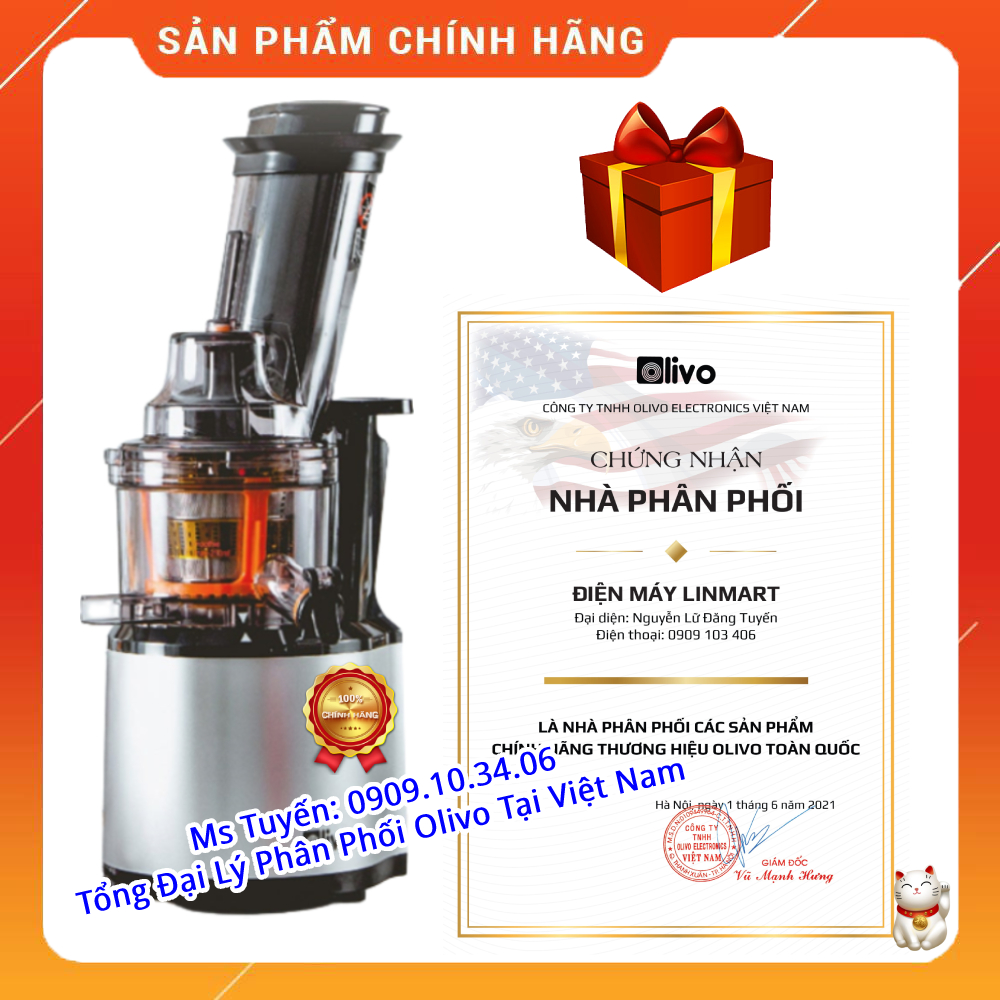 Máy Ép Chậm OLIVO SJ200 - Ép Trái Cây Hoa Quả, Siêu Kiệt Bã, Dễ Vệ Sinh