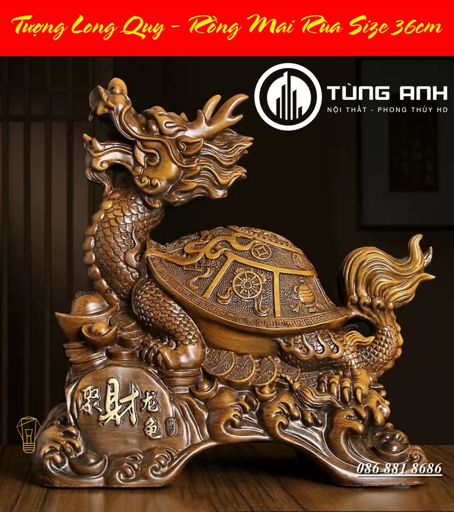 Tượng Long Quy - Rồng Mai Rùa PT-45 - Cao 36cm - Chiêu Cầu Tài Lộc - Thịnh Vượng Lâu Dài Trong Kinh Doanh