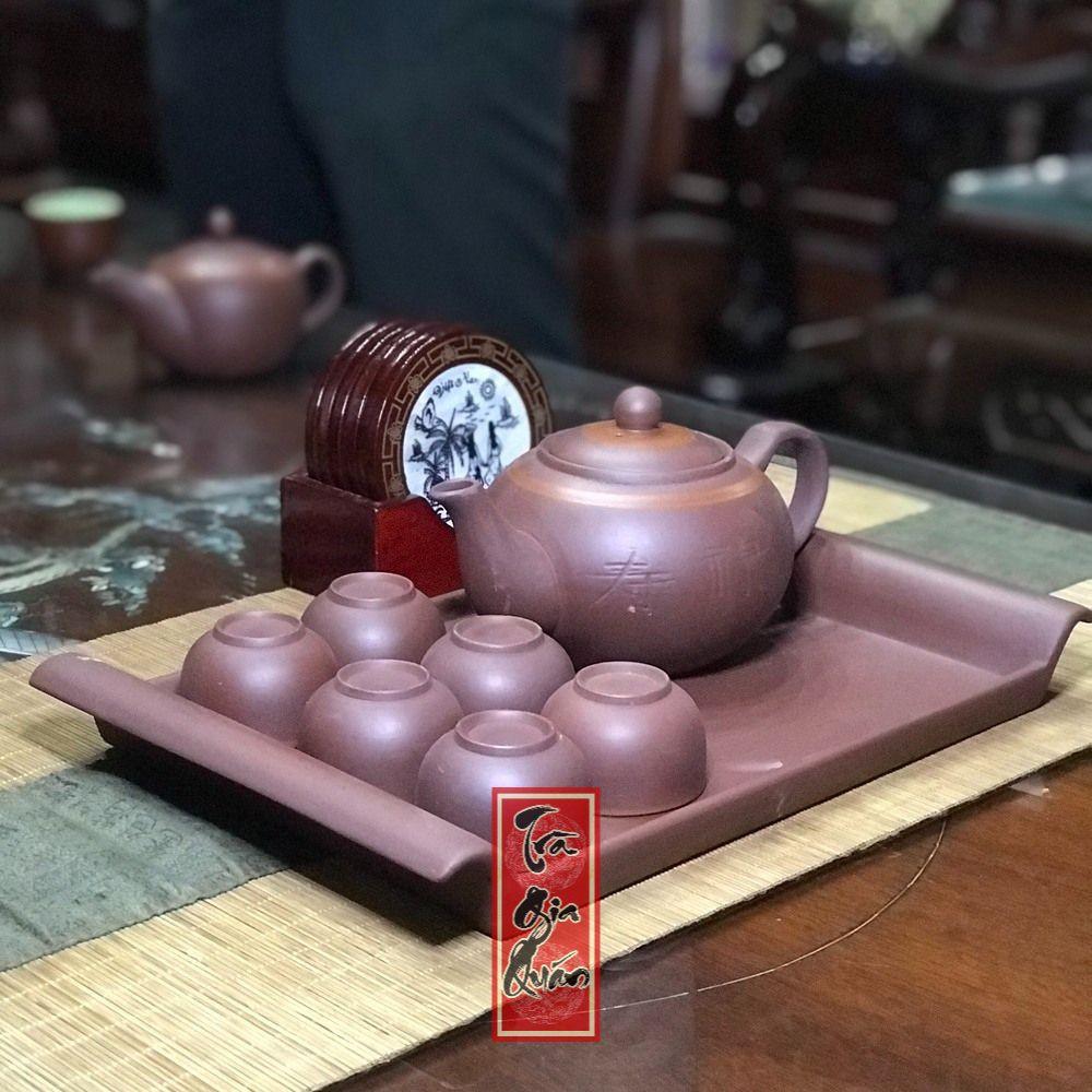 Bộ Ấm Chén Trà Đạo Tử Sa Bát Tràng Khắc Phúc Lộc Thọ Dáng Thủy Bình Dung Tích 420ml ABTTH 16