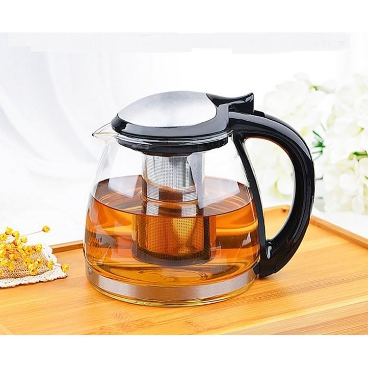 Bình Lọc Trà Thủy Tinh 1300ml Sang Trọng - CÓ LÕI LỌC INOX - TIỆN LỢI 2in1