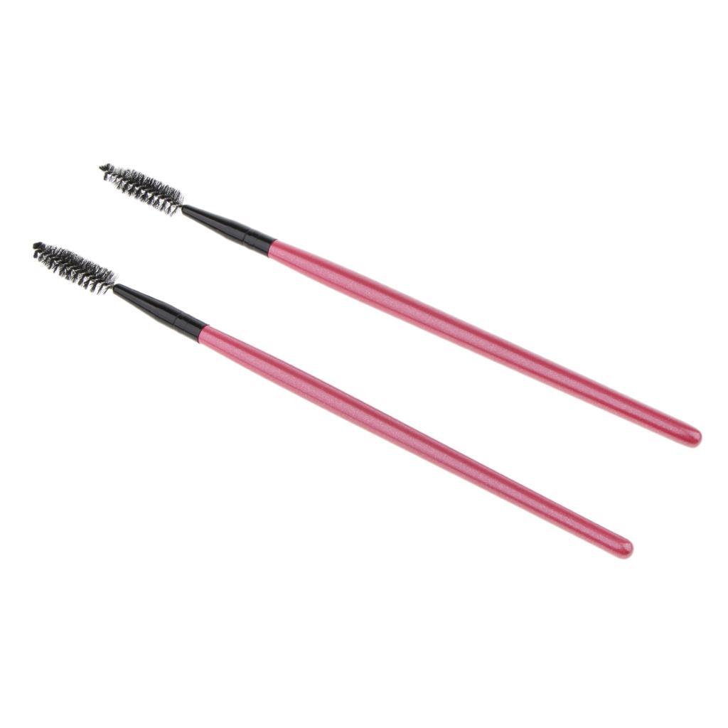 2PCS Reusable Nylon Mascara Wands Makeup Eyelash Extension Brush Wood Handle